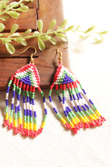 Red and Multi-Color Abstract Motifs Handmade Beaded Long Necklace Set