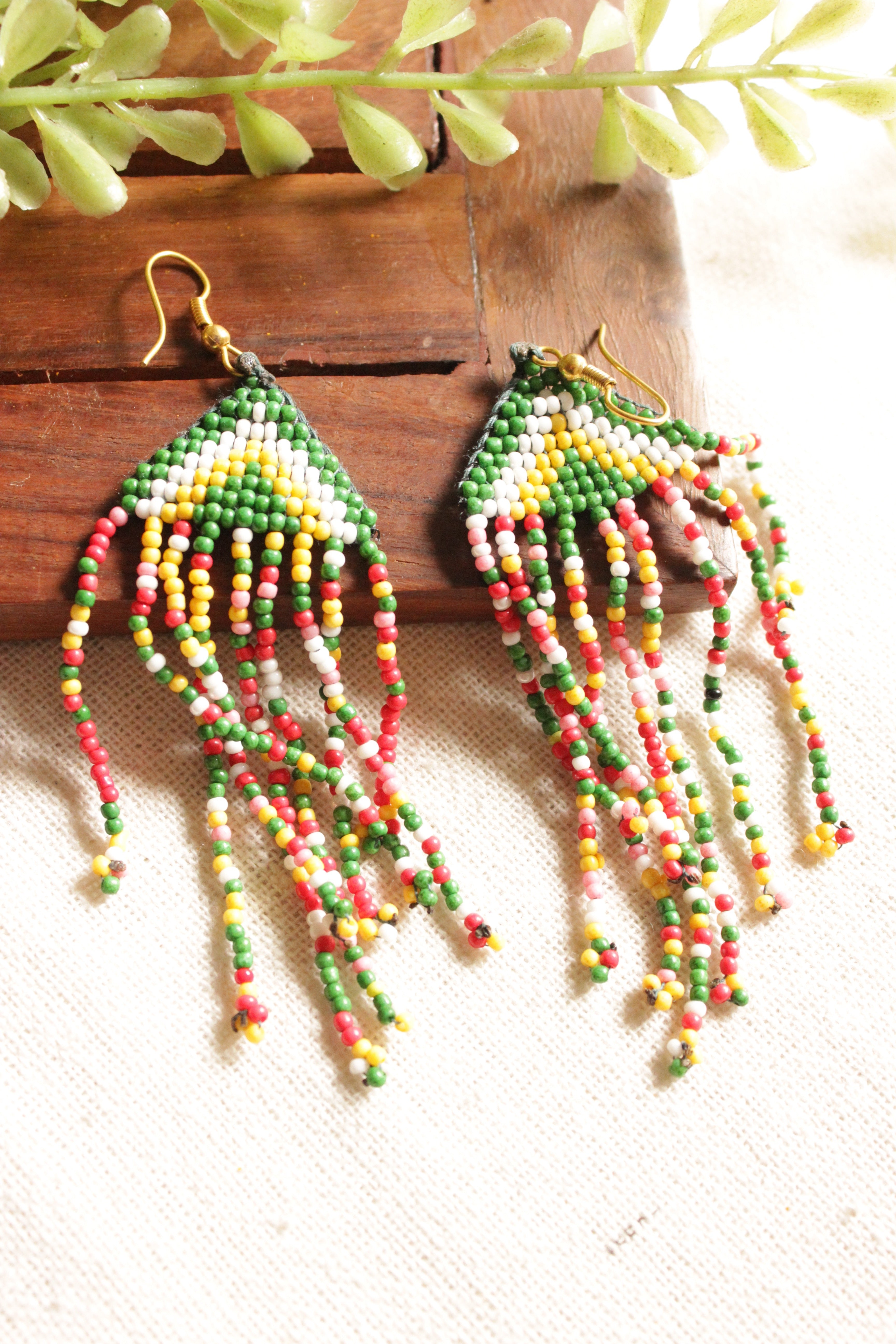 Muted Multi-Color Lion Face Handmade Beaded Long Necklace Set