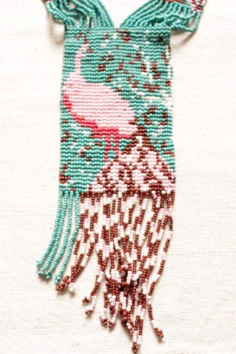 Brown and Blue Peacock Motif Handmade Beaded Long Necklace Set