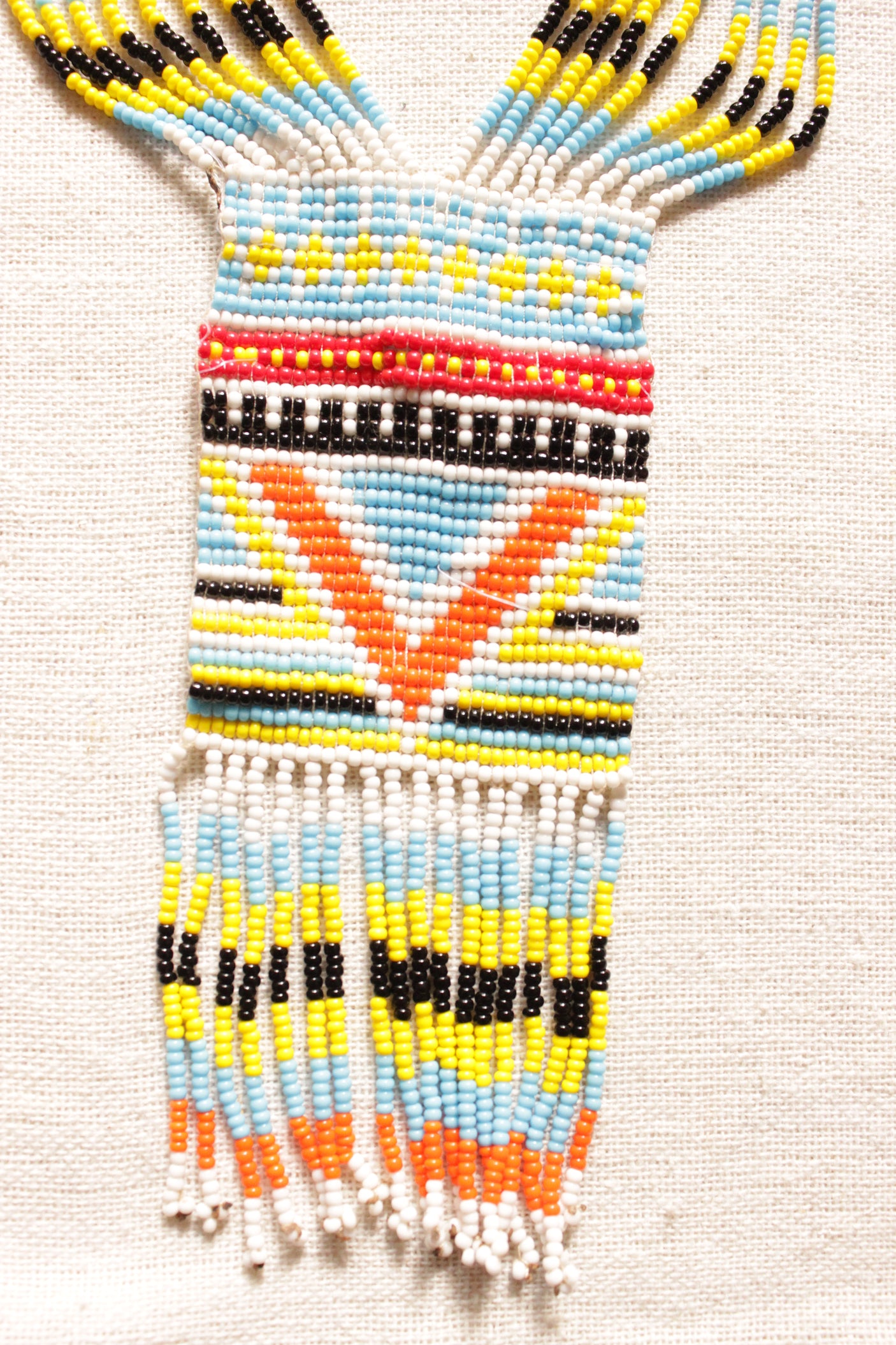 Vibrant Yellow and Multi-Color Geometric Motifs Handmade Beaded Long Necklace Set