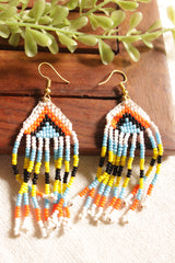 Vibrant Yellow and Multi-Color Geometric Motifs Handmade Beaded Long Necklace Set