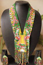 Load image into Gallery viewer, Muted Multi-Color Lion Face Handmade Beaded Long Necklace Set
