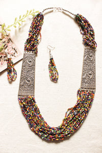 Multi-Color Beaded Multi Layered Necklace Set with Metal Detailing