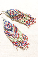 Lime Green,  Red and Blue Beads Hand Braided Dangler Earrings