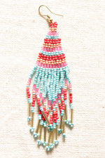 Load image into Gallery viewer, Blue and Shades of Red Beads Hand Braided Dangler Earrings
