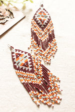 Load image into Gallery viewer, Brown and Multi-Color Beads Hand Braided Dangler Earrings
