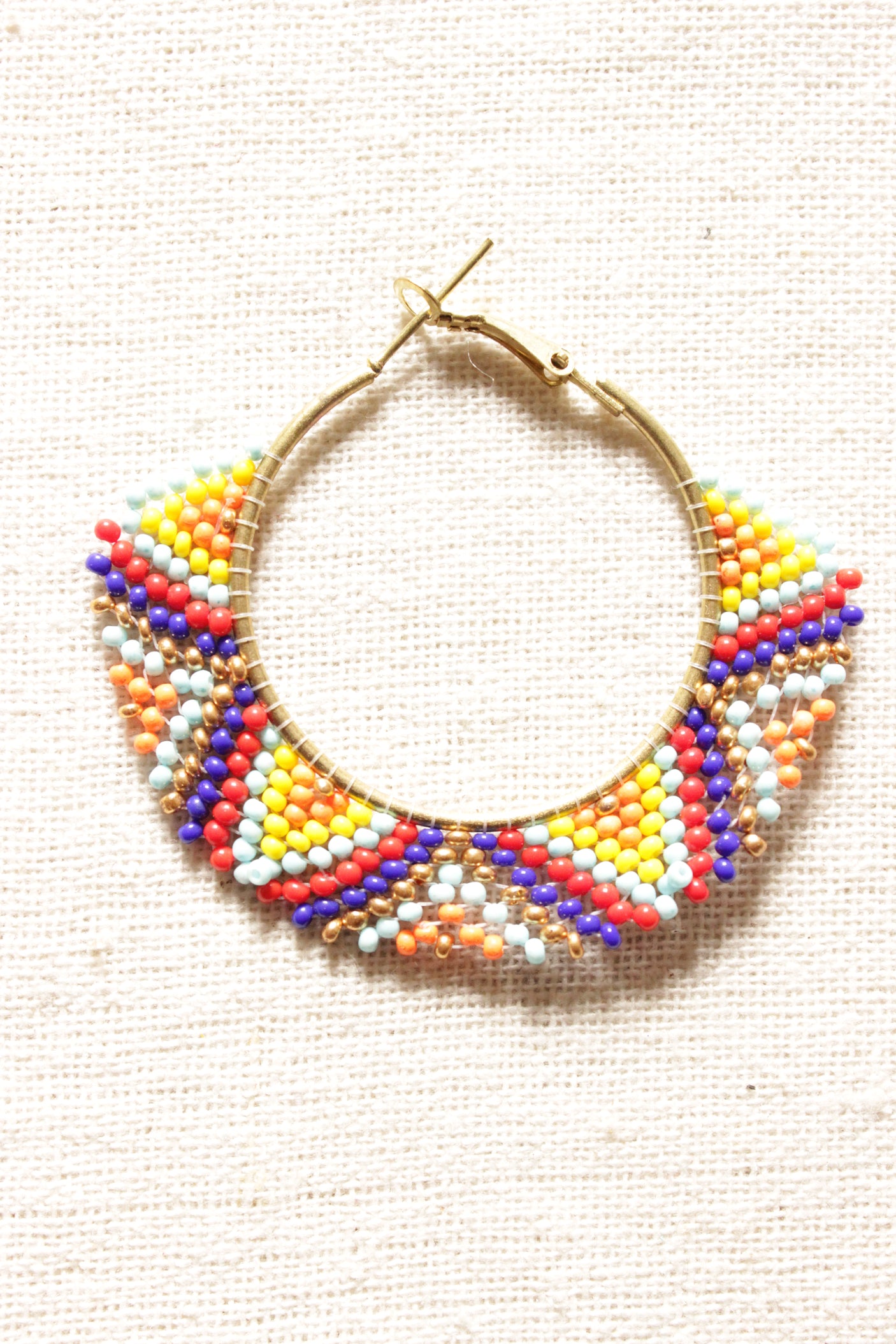 Multi-Color Beads Hand Braided Hoop Earrings