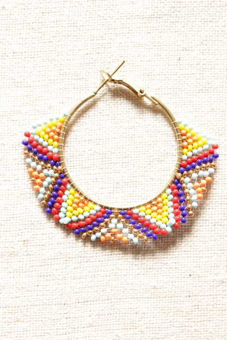 Multi-Color Beads Hand Braided Hoop Earrings