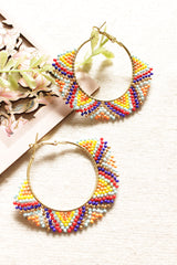 Multi-Color Beads Hand Braided Hoop Earrings