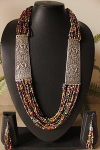 Multi-Color Beaded Multi Layered Necklace Set with Metal Detailing