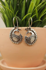 Peacock Shape Oxidised Finish Brass Earrings