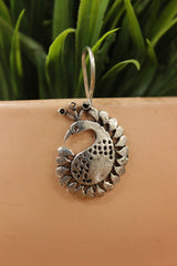 Peacock Shape Oxidised Finish Brass Earrings