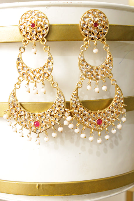 Rhinestones Embedded Gold Toned 3 Layer Dangler Earrings