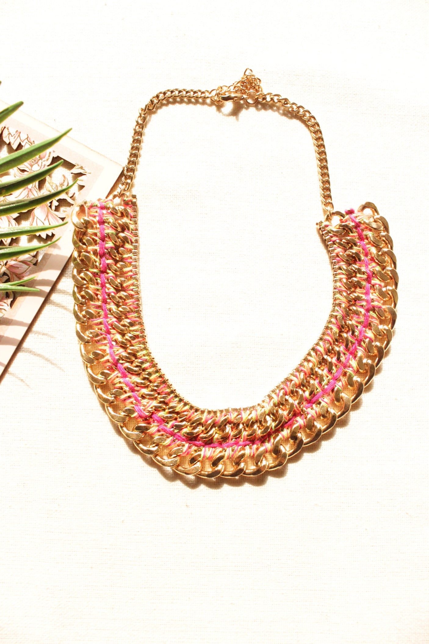 Woven Threads with Metal Chain Braided Handmade Boho Necklace