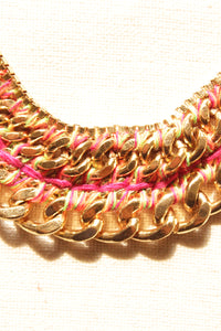 Woven Threads with Metal Chain Braided Handmade Boho Necklace