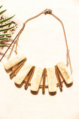 White Stones and Bronze Metal Charms Chain Closure Necklace
