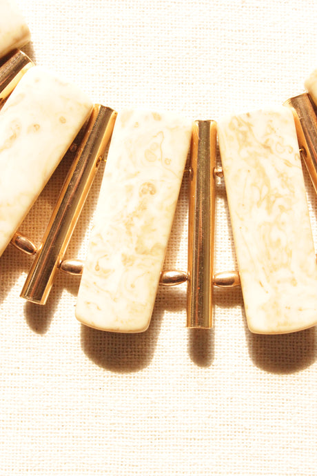 White Stones and Bronze Metal Charms Chain Closure Necklace