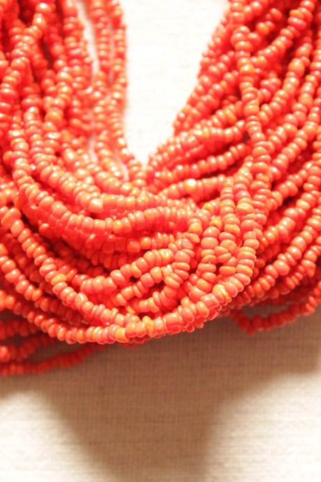 Multi-Layer Orange Beads Button Closure Handmade Necklace