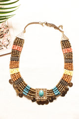 Multi-Color Acrylic and Metal Beads Braided Choker Necklace