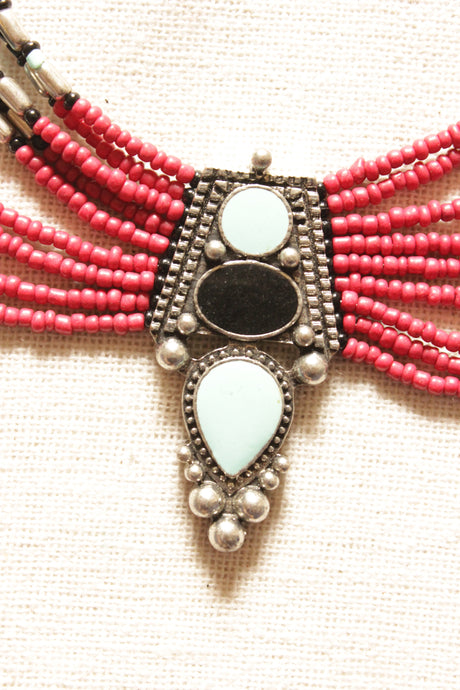 Multi-Color Black and Pink Beads Braided Choker Necklace