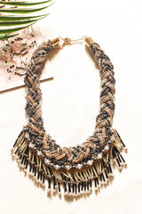 Braided Black and Bronze Beads Handmade Necklace