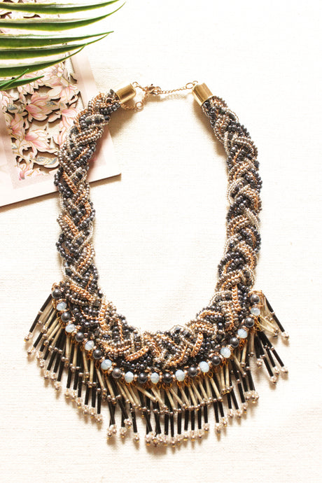 Braided Black and Bronze Beads Handmade Necklace