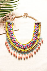 Multi-Color Braided Fabric Threads, Beads and Glass Stones Handmade Elaborate Necklace