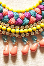 Load image into Gallery viewer, Multi-Color Braided Fabric Threads, Beads and Glass Stones Handmade Elaborate Necklace
