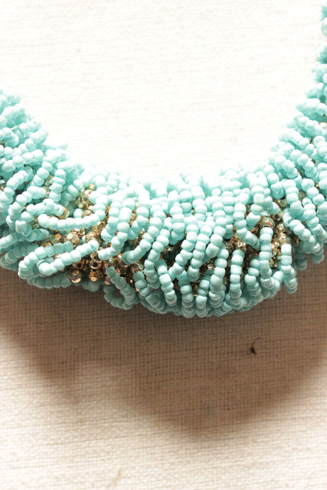 Blue Beads Hand Braided Chain Closure Necklace