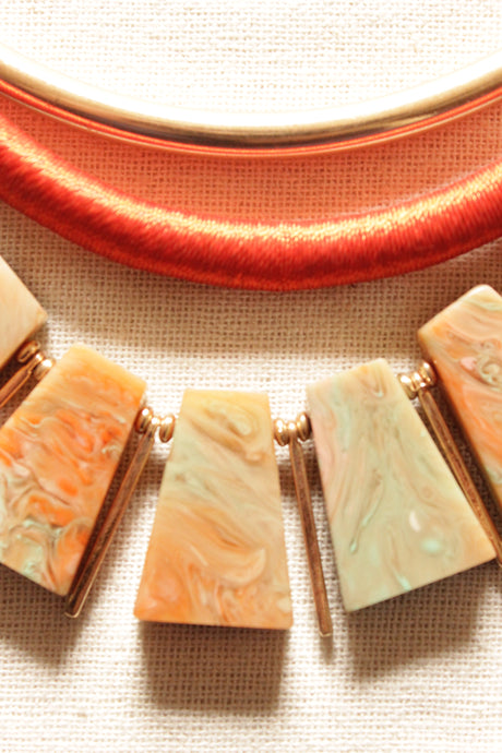 Shaded Stones and Braided Fabric Threads Hasli Style Handmade Chain Closure Necklace