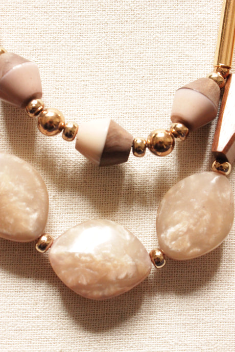 Shaded Marble Stones, Wooden Beads and Metal Charms Handmade Necklace