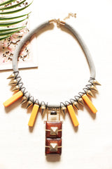 Metal Charms, Wood and Stones Braided in a Rope Closure Handmade Boho Necklace