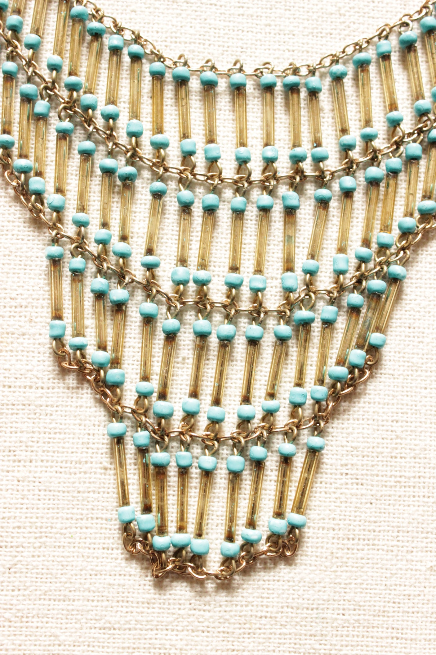 Blue Beads and Metal Pipe Charms Multi-Layer Necklace