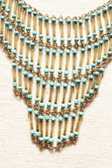 Blue Beads and Metal Pipe Charms Multi-Layer Necklace