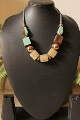 Wood, Metal and Stones Rope Closure Necklace