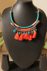 Sea Blue, Orange and Purple Hand Braided Chain Closure Boho Necklace
