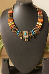 Multi-Color Acrylic and Metal Beads Braided Choker Necklace