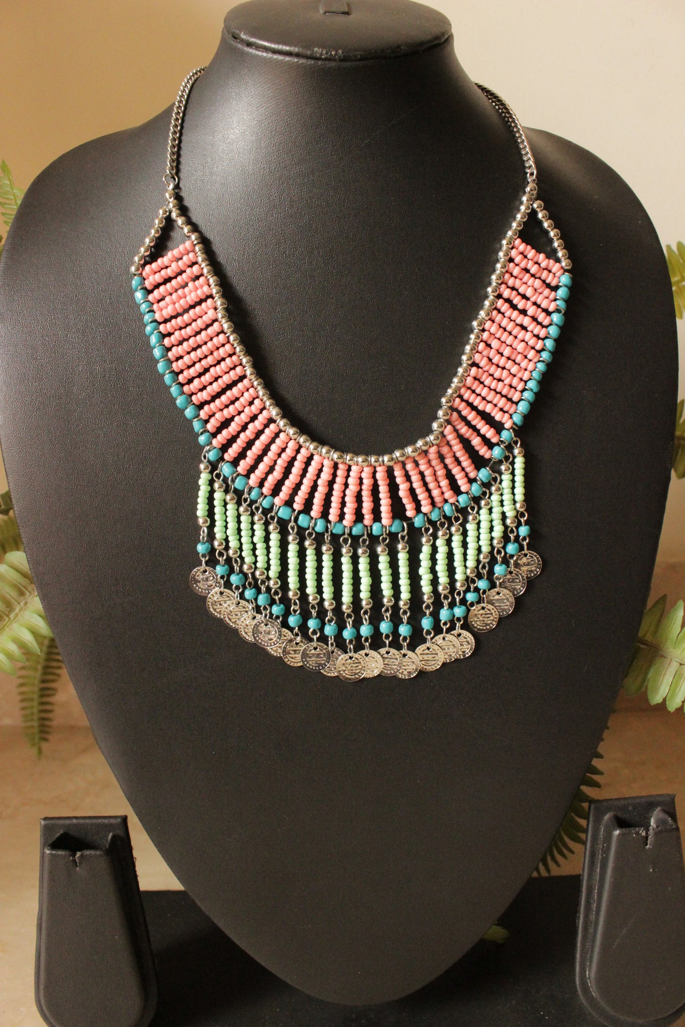 Vibrant Beads and Stamped Metal Charms Handmade Boho Necklace