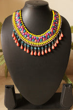 Load image into Gallery viewer, Multi-Color Braided Fabric Threads, Beads and Glass Stones Handmade Elaborate Necklace
