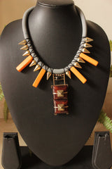 Metal Charms, Wood and Stones Braided in a Rope Closure Handmade Boho Necklace