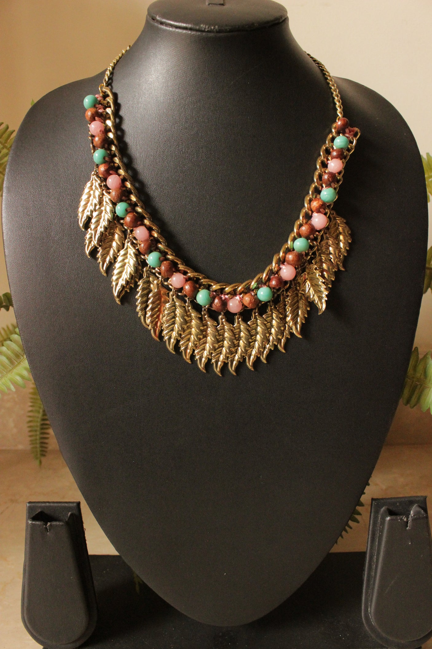 Leaf Metal Charms and Beads Boho Necklace