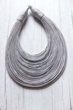 Load image into Gallery viewer, Silver Grey Handmade Silk Threads Multi-Layer Statement African Choker Necklace
