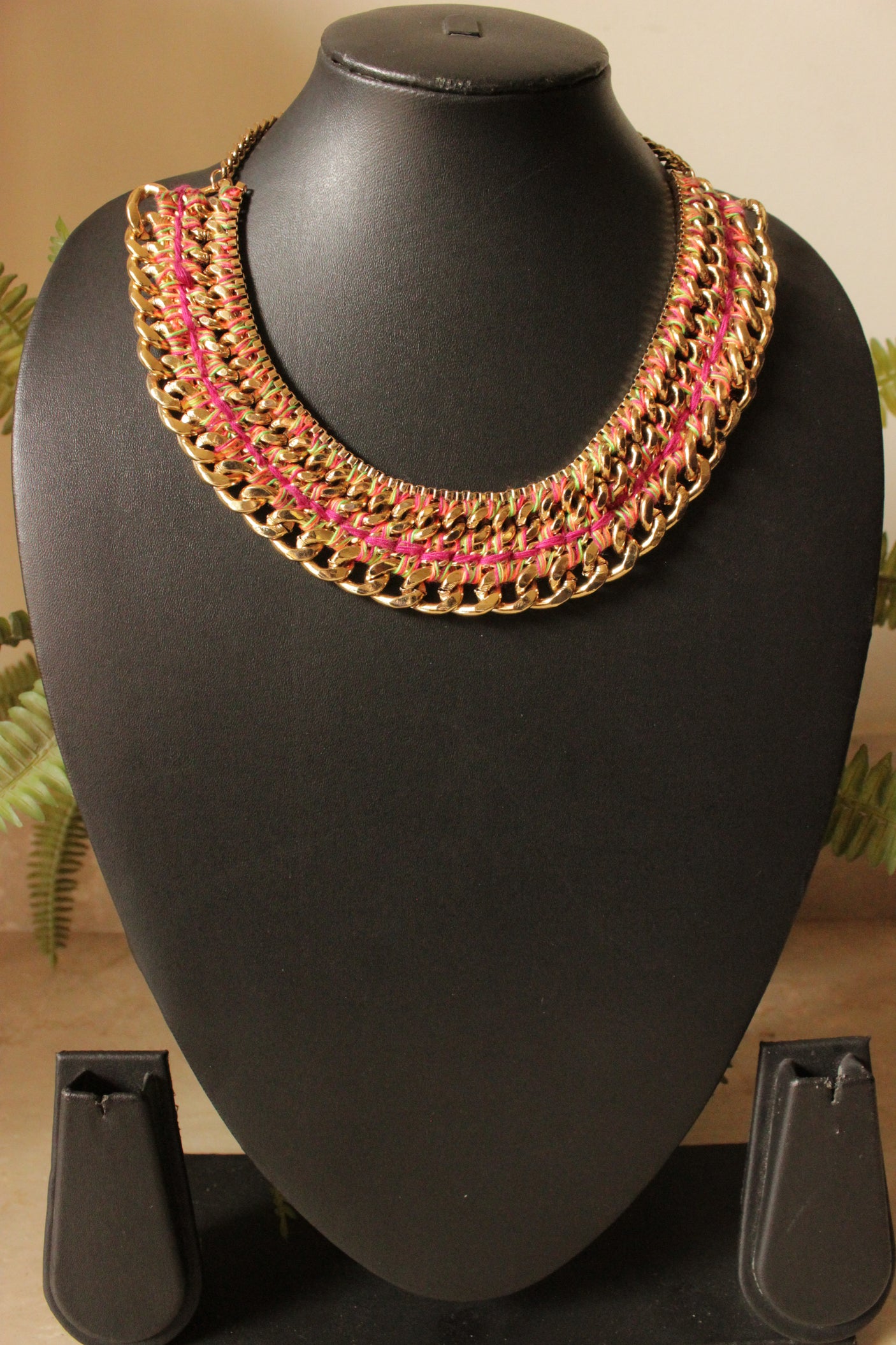 Woven Threads with Metal Chain Braided Handmade Boho Necklace