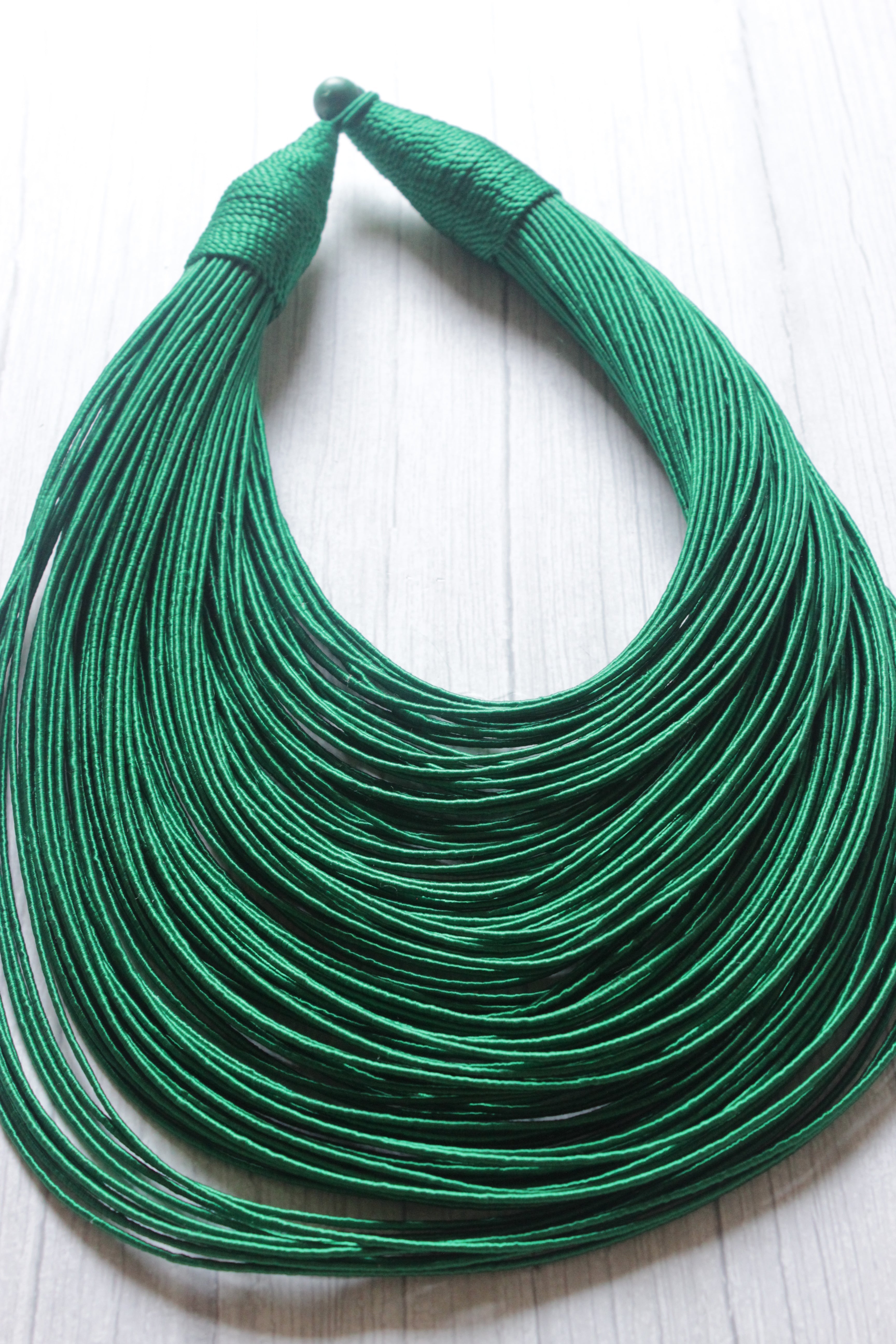 Bottle Green Handmade Silk Threads Multi-Layer Statement African Choker Necklace