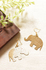 Load image into Gallery viewer, Intricately Detailed Elephant Shape Brass Dangler Earrings
