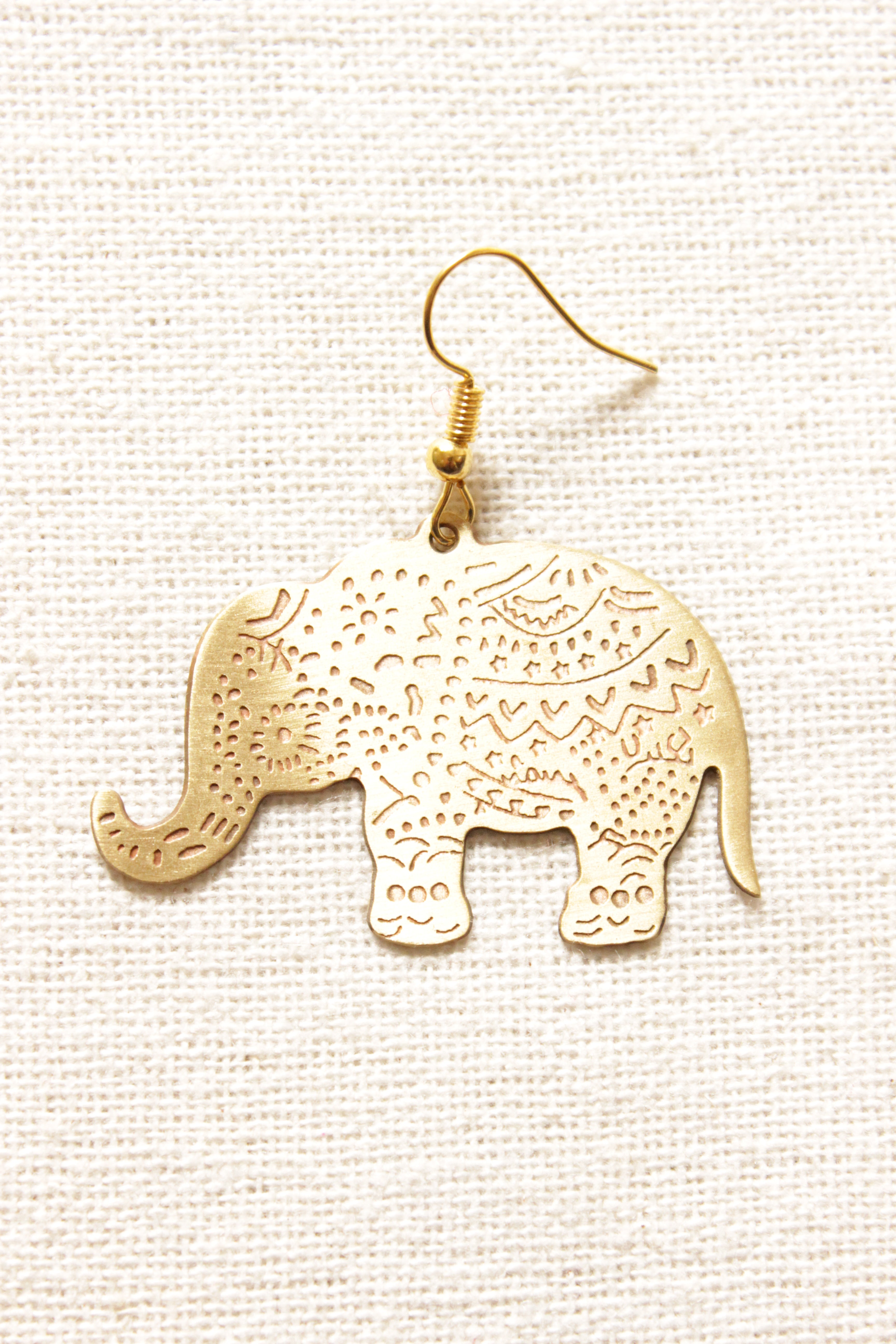 Intricately Detailed Elephant Shape Brass Dangler Earrings