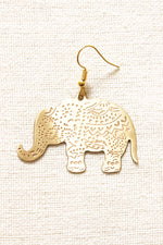Load image into Gallery viewer, Intricately Detailed Elephant Shape Brass Dangler Earrings
