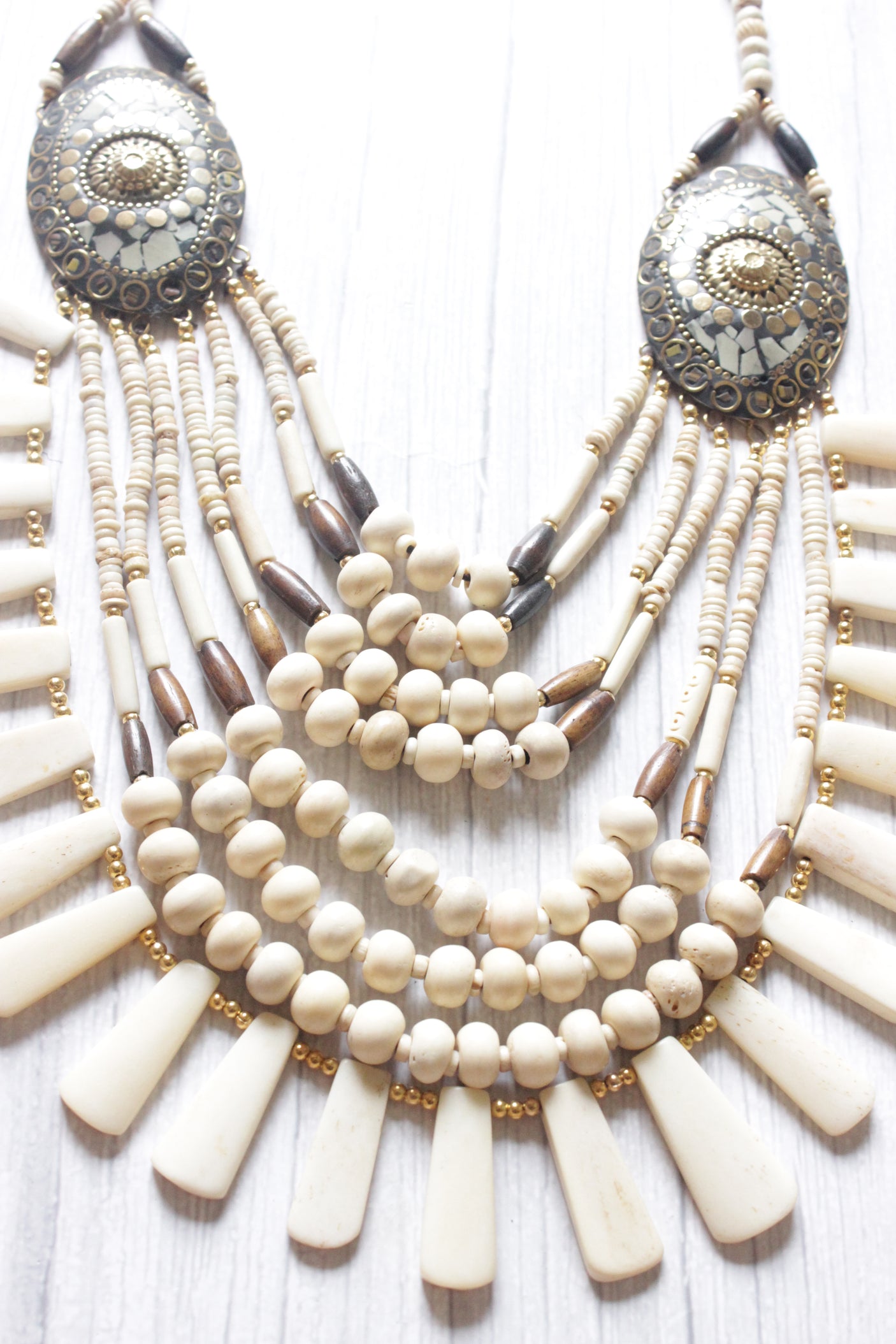 Wooden Beads Elegant Multi-Layer Handcrafted Statement African Tribal Necklace