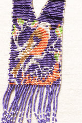 Hand Braided Bird Motif Purple with Orange and Green Tones Beaded Long Necklace Set