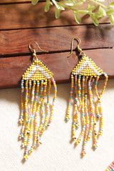 Hand Braided Vibrant Yellow with Pink and Blue Tones Beaded Long Necklace Set